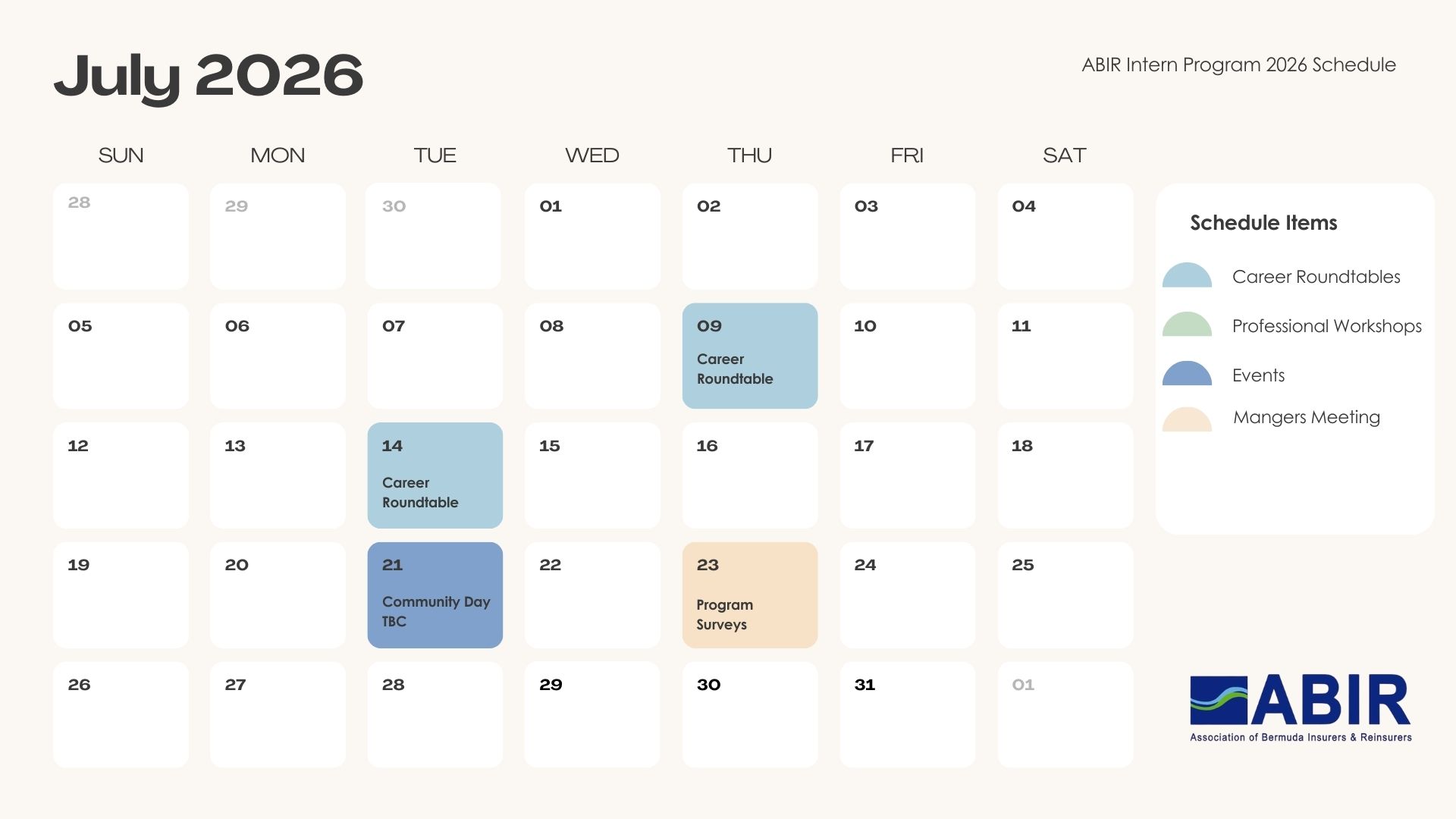 ABIR Intern Program Schedule - July 2026