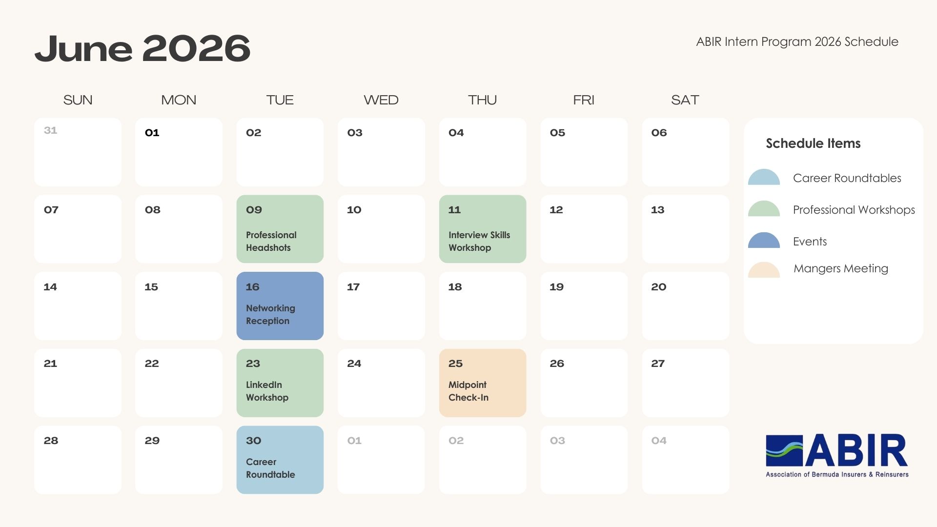 ABIR Intern Program Schedule - June 2026