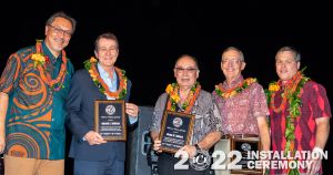(L to R) Lance Wilhelm, Associated General Contractors (AGC) retiring Life Governors Garrett Sullivan, Bill Wilson, Glenn Nohara, and Emmett Kinney