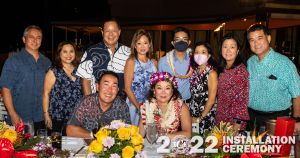 Head Table: (L to R) Top Row: Francis Sakamoto Jr., Arlynn Sakamoto, Marc Tong, Cathy Tong, Kyan Tomihama, Joni Tomihama, Tracy Tonaki, Toby Tonaki. Bottom Row: Ryan Yoneda and Dale Yoneda