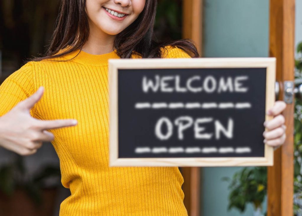 Welcome Open Sign at Small Business