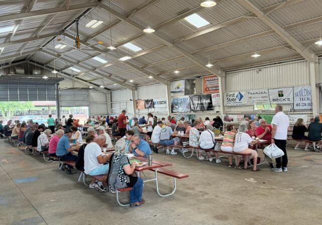 people gathered and eating