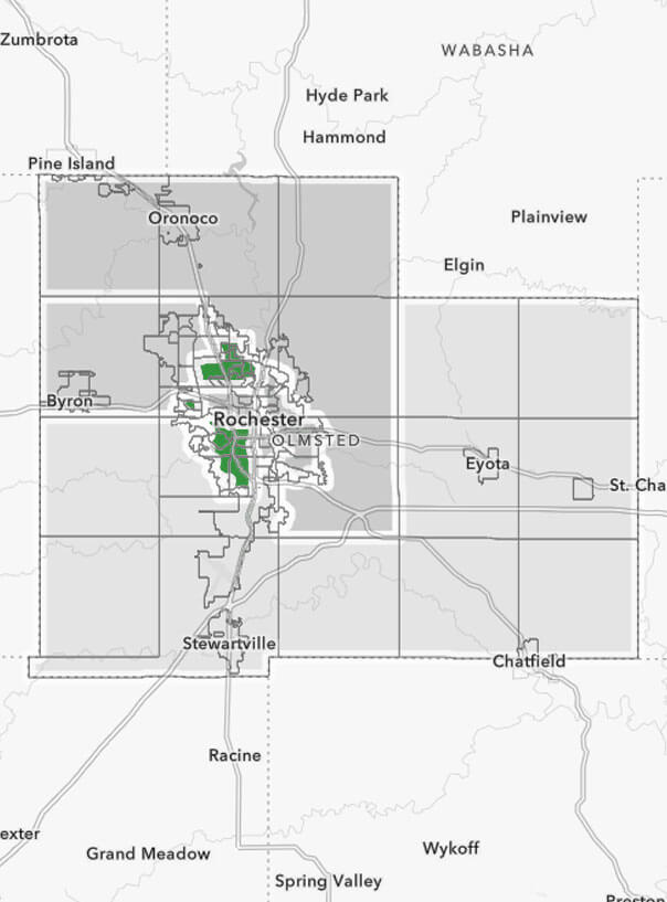 District map for Olmsted County Commissioners - District 2 and 6