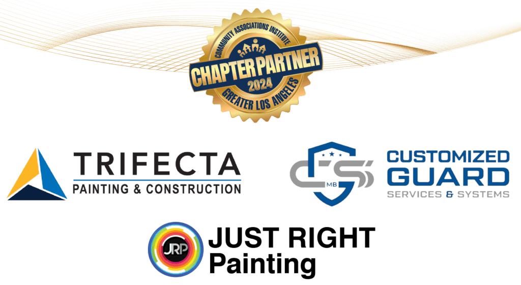 Chapter partner graphic badge with logos for Trifecta Painting, Just Right Painting, and Customized Guard Services