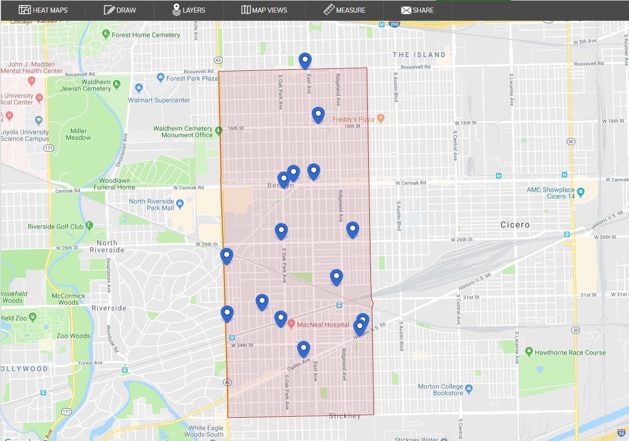 Map of Berwyn