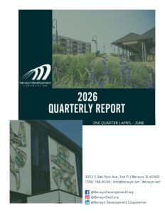 Cover of the report with the Title and images of Berwyn's Depot train station and ByLine Bank building