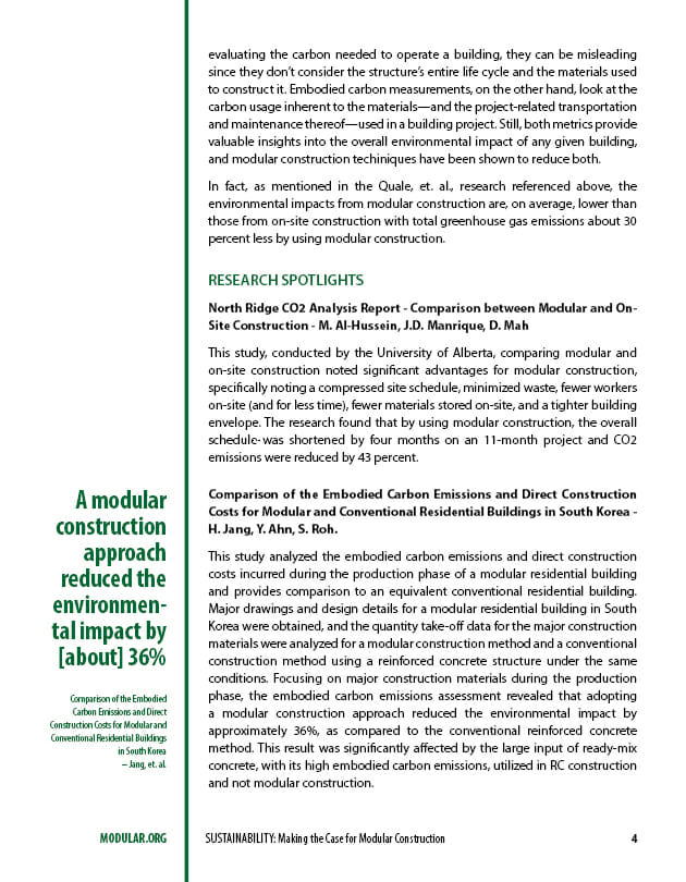 Page 4 du rapport de MBI sur le développement durable dans la construction modulaire