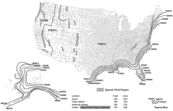 2015 IBC 1609.3 Velocidad máxima del viento de diseño