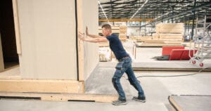 moving modular buildings in a factory with air casters