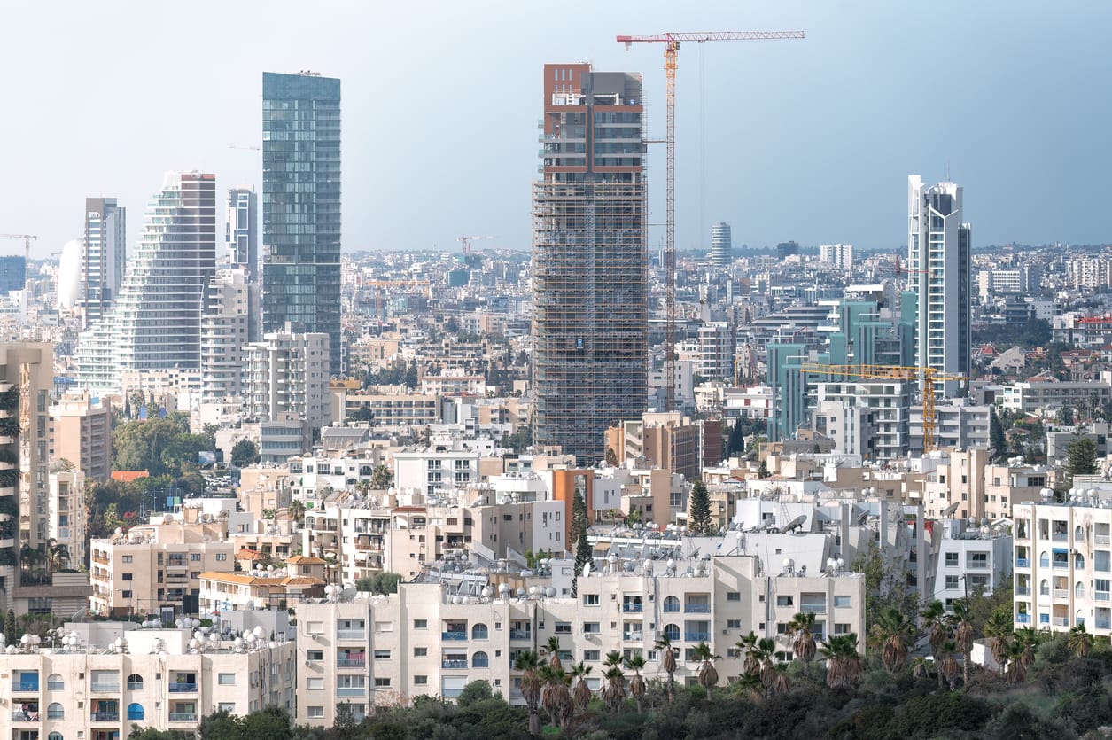 Modular Building Opportunities in Cyprus Limassol Skyline with Modern Skyscrapers and construction sites