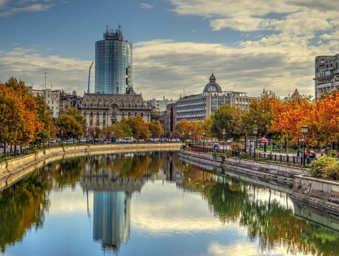 Modular Building Integration in Bucharest Romania Historic and modern buildings integrate along the Dâmbovița River
