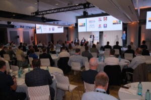 Alan Milne speaks to the attendees at World of Modular Europe in 2025