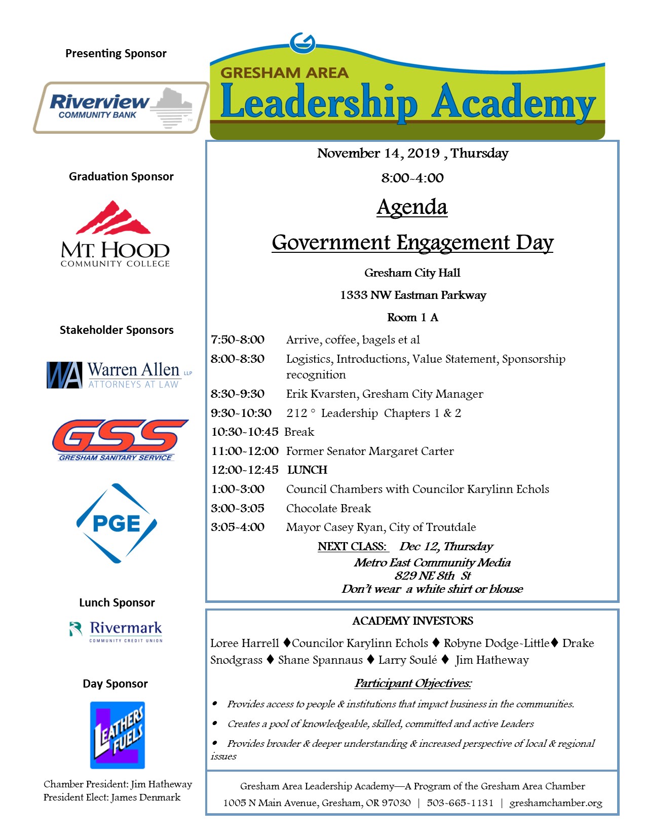 November Government Engagement Agenda 2019-2020