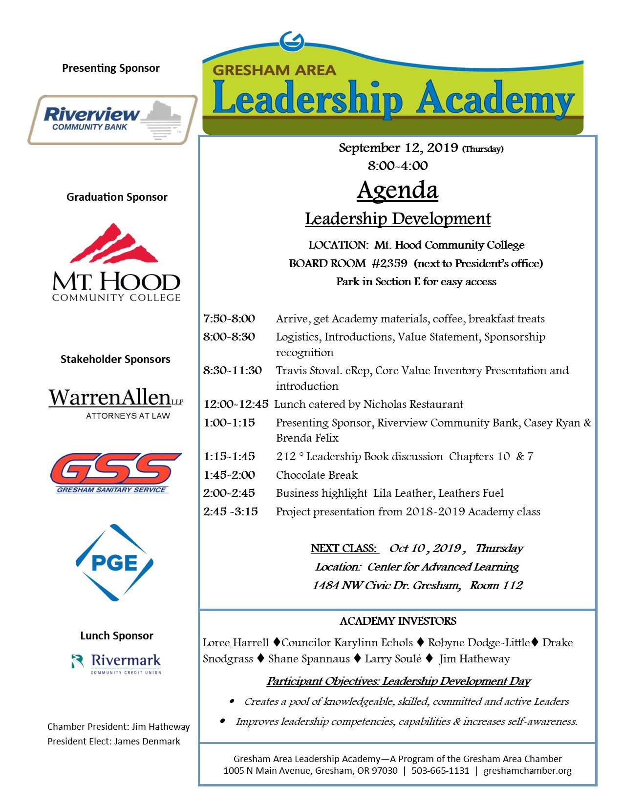 September Leadership Development Agenda 2019-2020