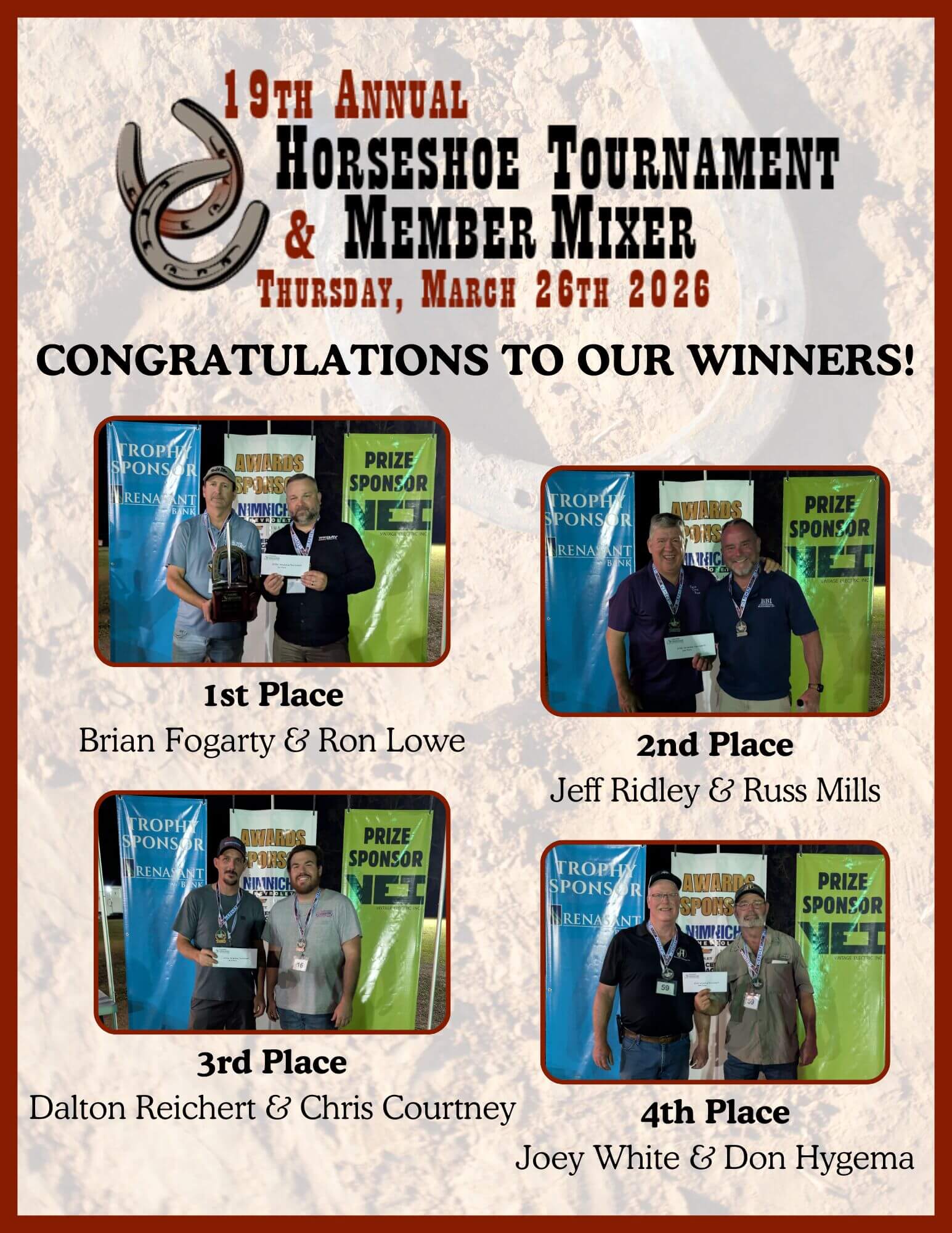 2026 Horseshoe Tournament Winners 2026 Horseshoe Tournament Winners