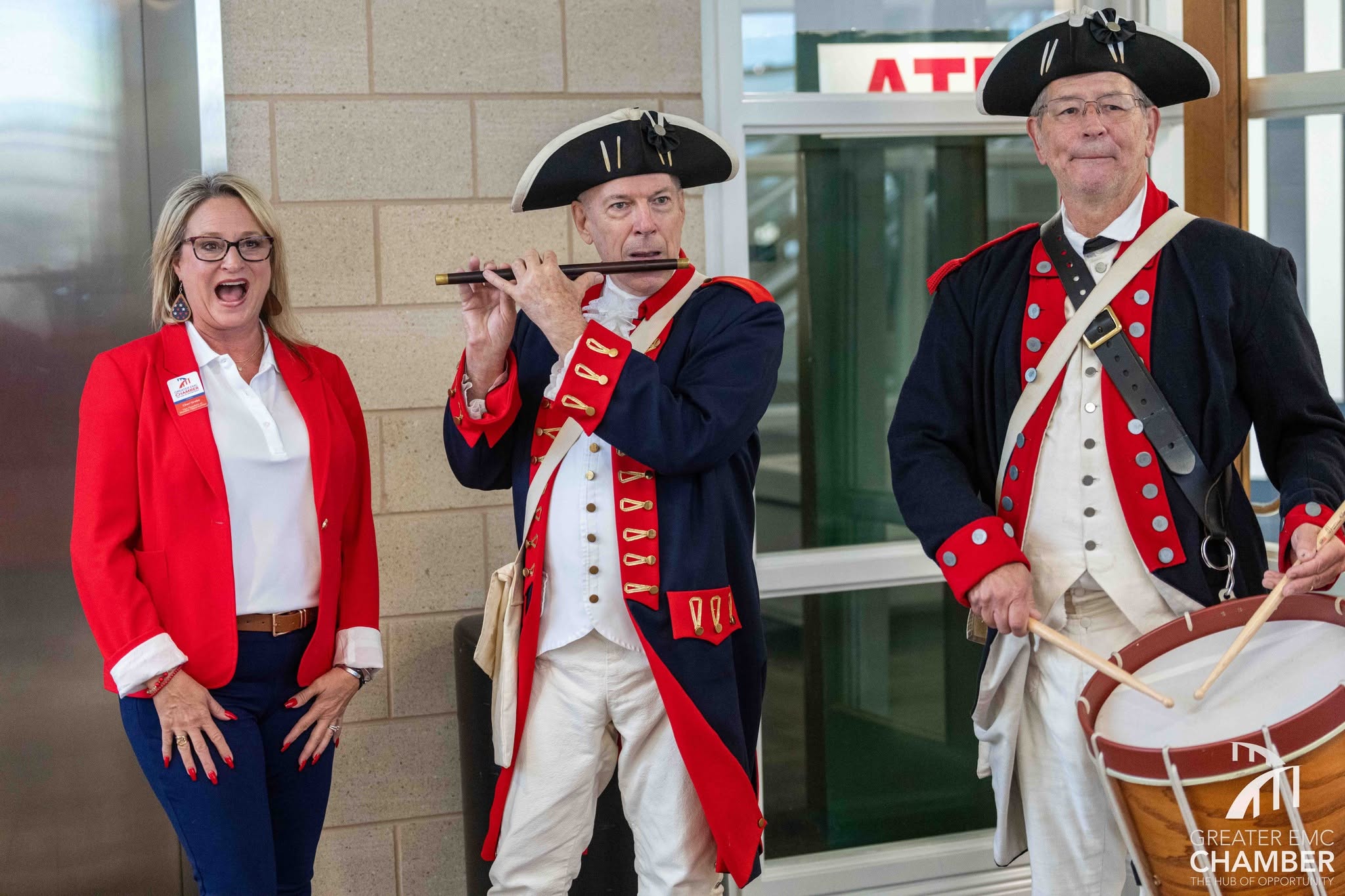 03_Soldiers Revolutionary soldiers greet guests with fife and drum, setting the tone for a truly #Proud2BeEMC community gathering.