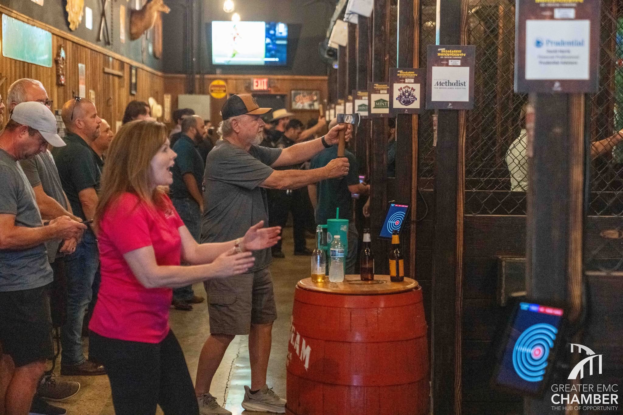 01_Stalls Chamber members enjoy an axe-throwing tournament at Axe-Mania (Kingwood, TX)