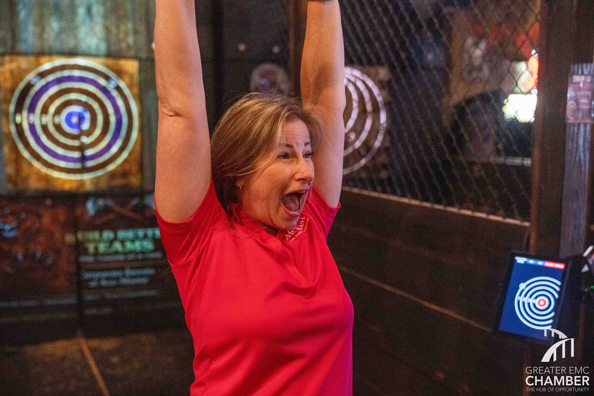 03_Winning A member of the Houston Methodist The Woodlands Hospital team celebrates the perfect throw right on target