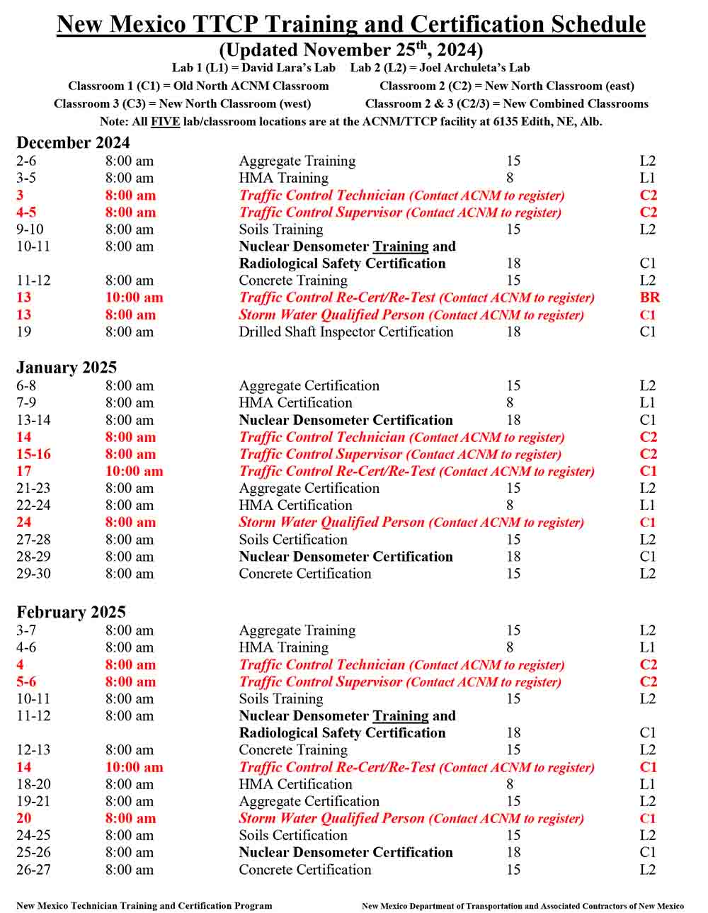 TTCP schedule