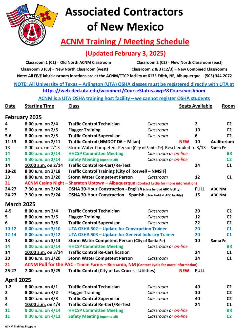 ACNM Training schedule