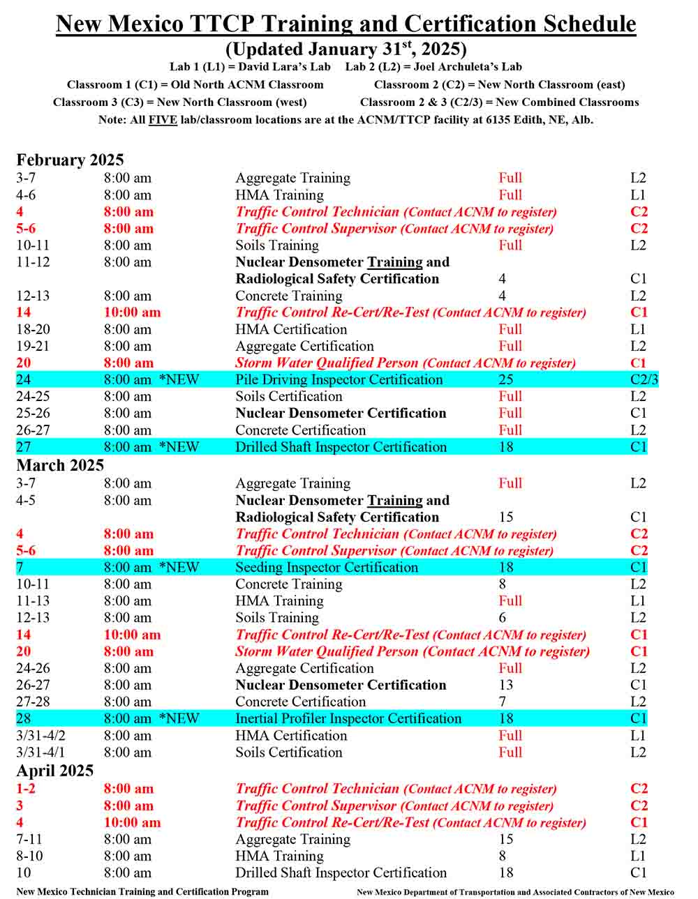 TTCP schedule