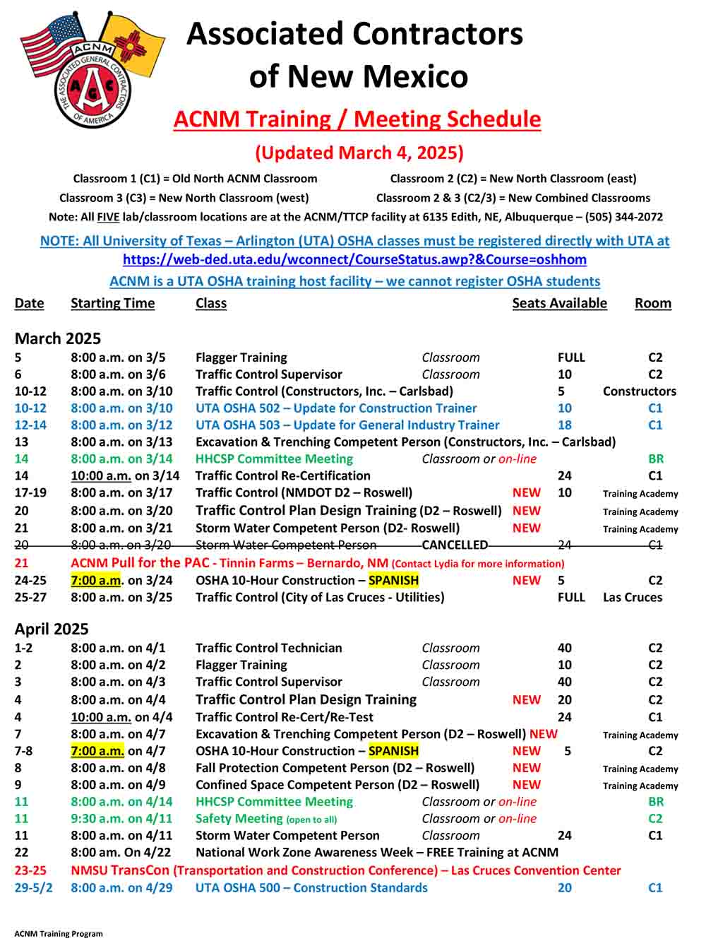 ACNM Training Meeting Schedule - 3-4-25