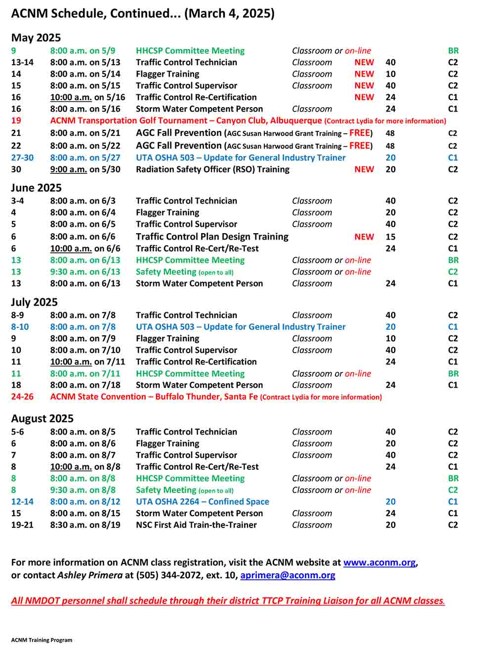 ACNM Training Meeting Schedule - 3-4-25