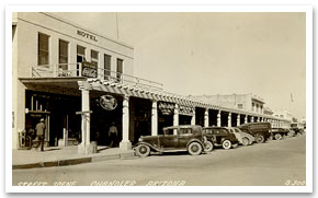 Historic view of downtown Chandler's early business district in the 1920s