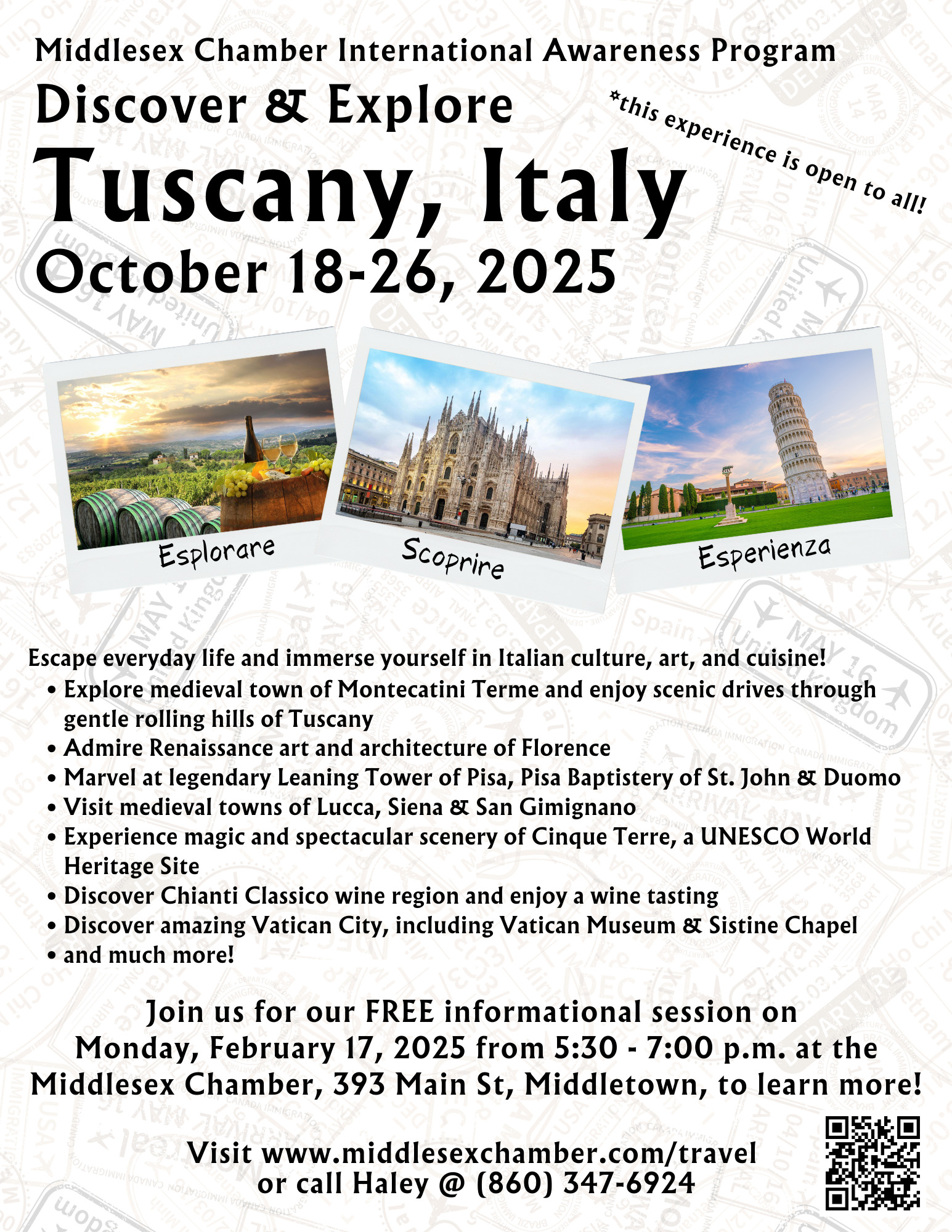 Middlesex Chamber International Awareness Program Discover &amp; Explore Tuscany, Italy October 18-26, 2025