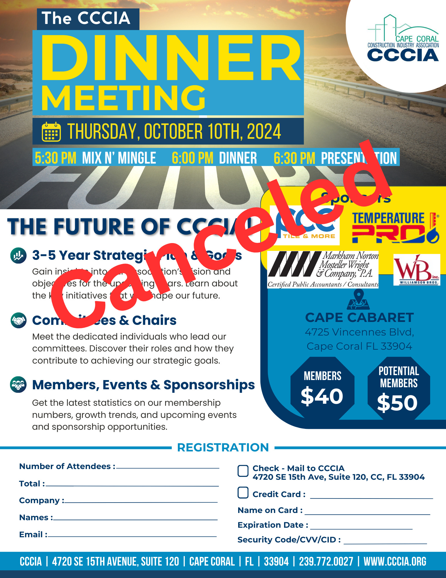 Oct Dinner Meeting Canceled