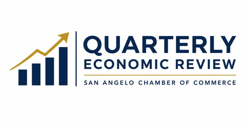 Quarterly Economic Review logo from the San Angelo Chamber of Commerce featuring an upward-trending bar chart and arrow.