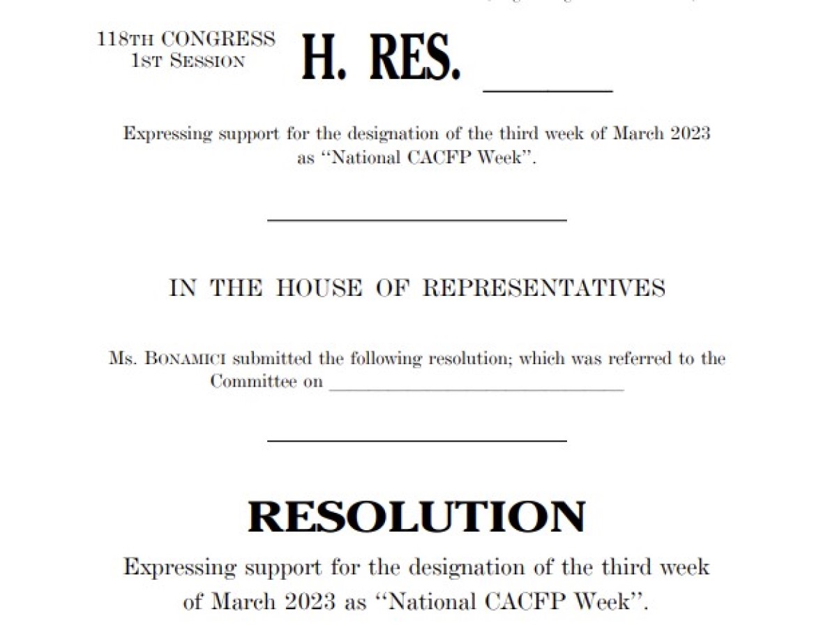 National CACFP Week Resolution Introduced in the House of ...