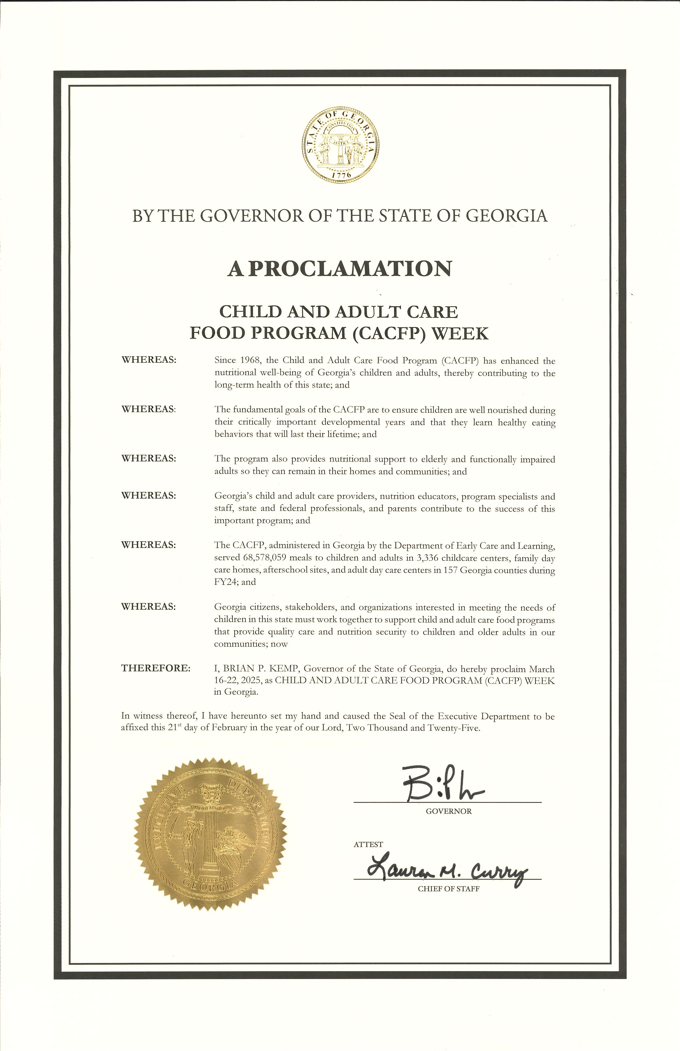 Georgia 2025 CACFP Week Proclamation