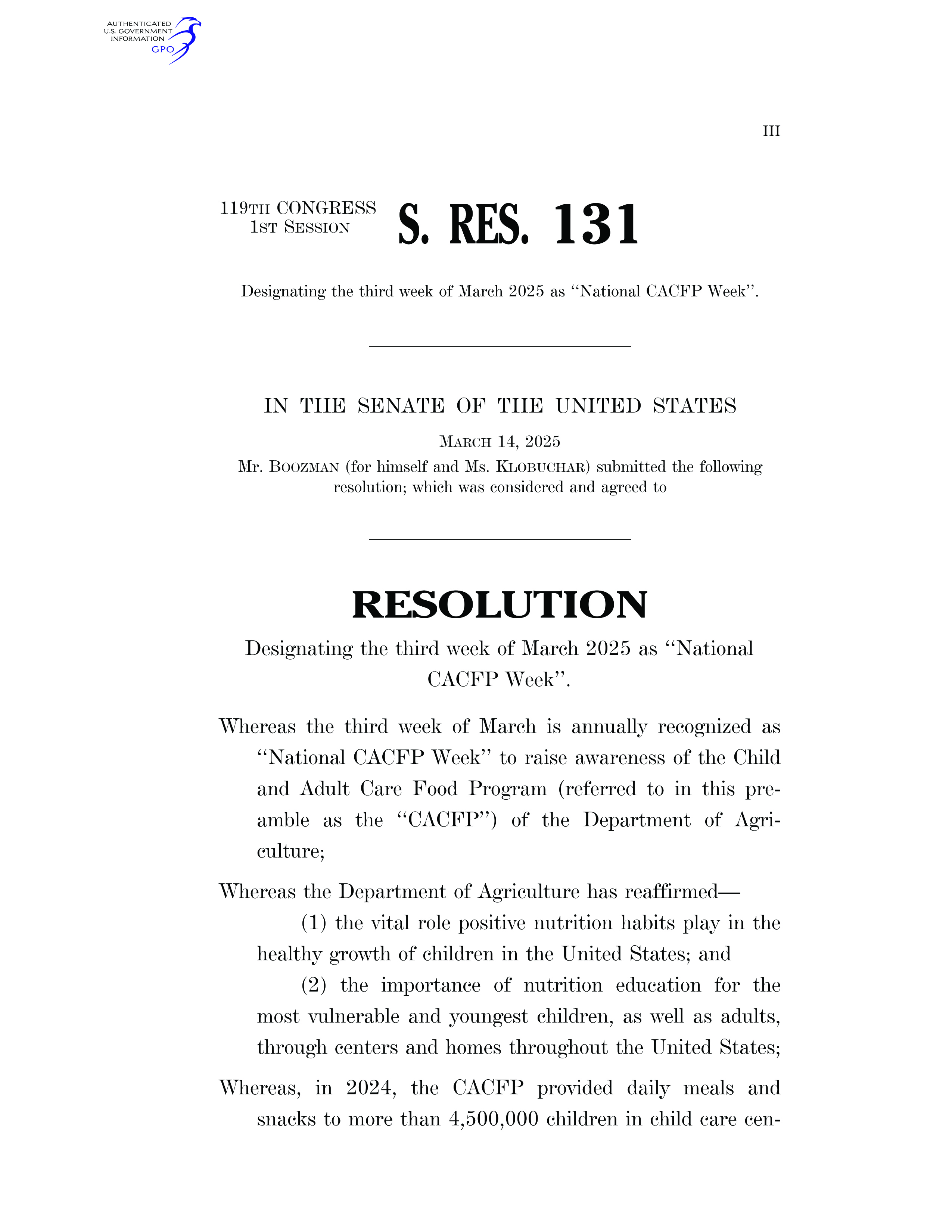 Senate Resolution 2025