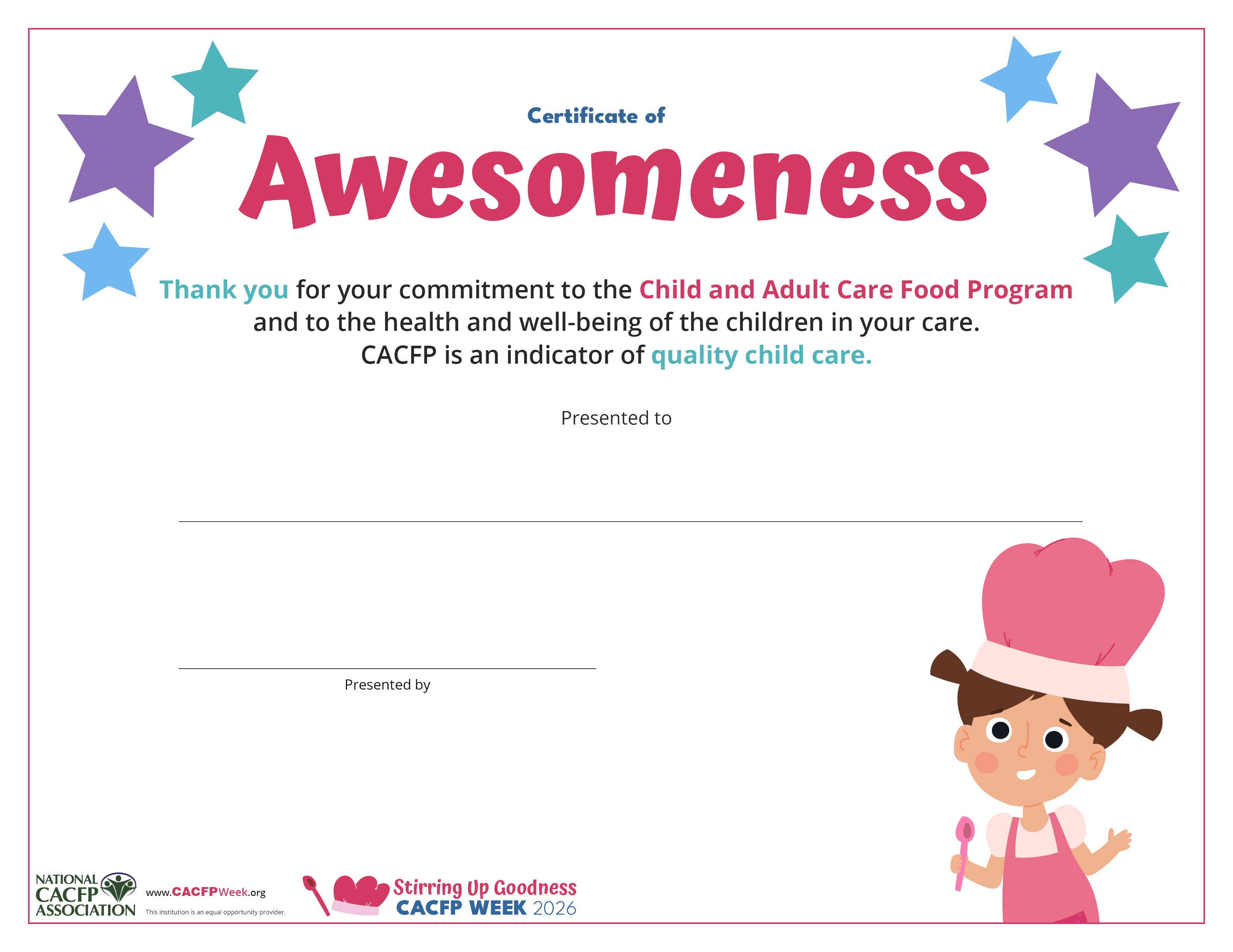 2026 CACFP Week Certificates of Awesomeness
