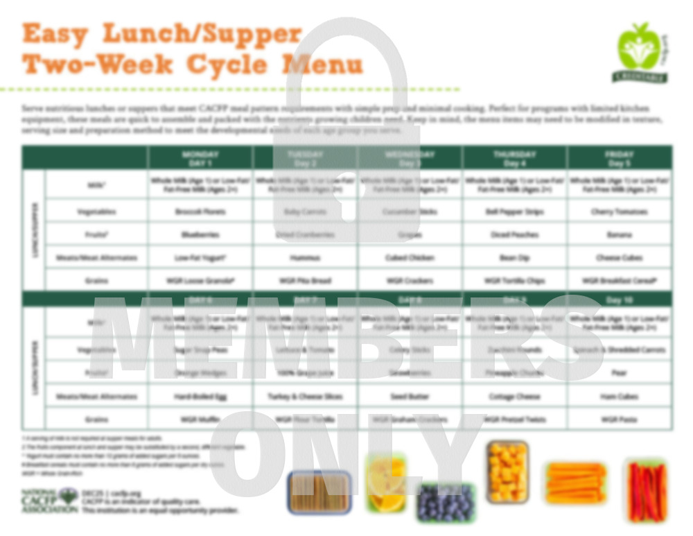 Easy Lunch Supper Cycle Menu cacfp.org