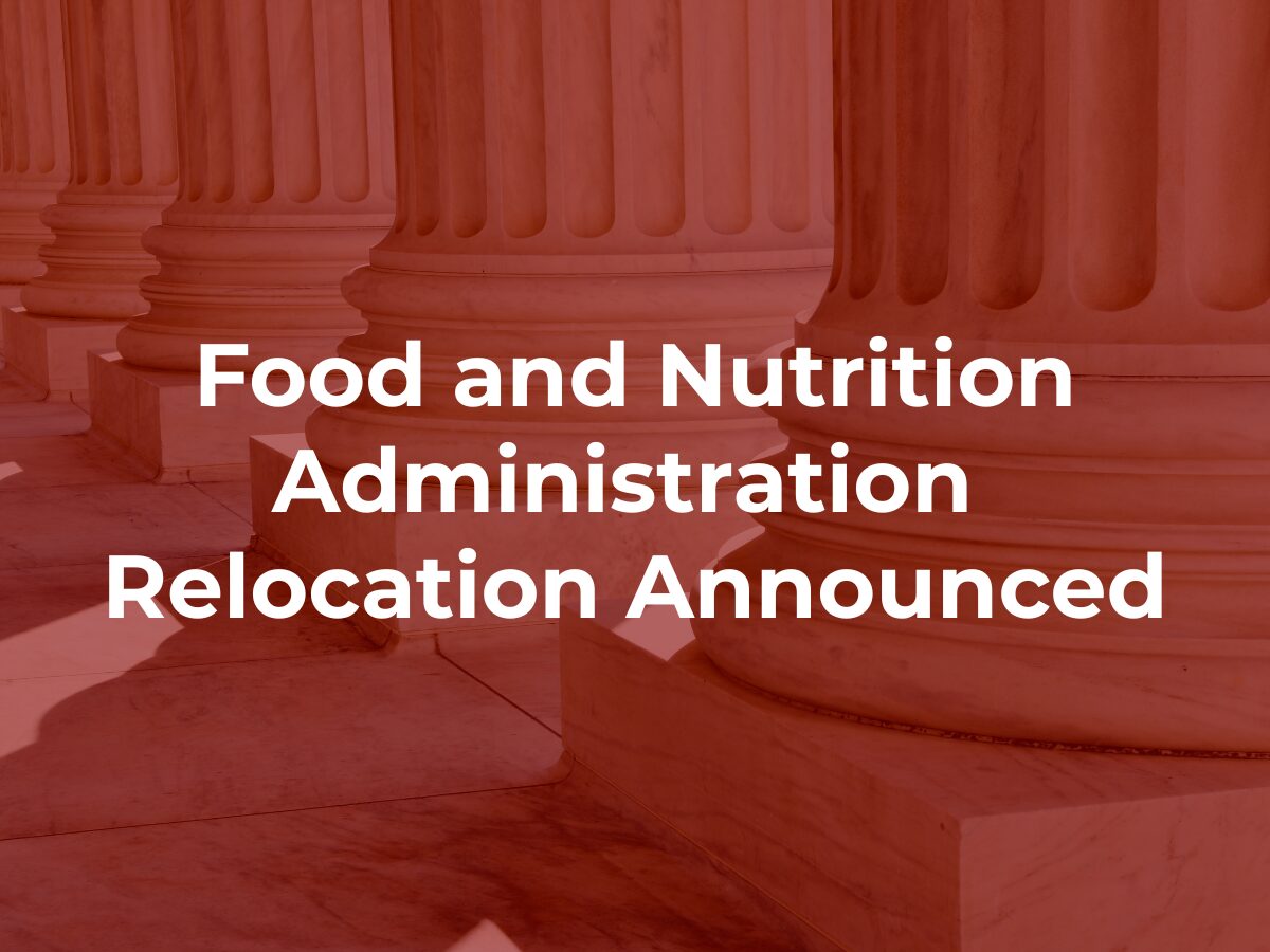Food and Nutrition Administration Relocation Announced