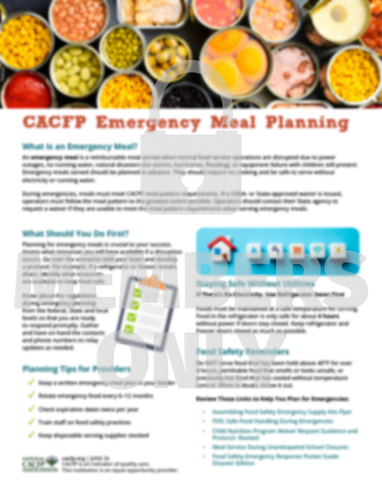 cacfp emergency meal planning wm