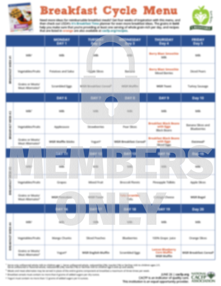 breakfast cycle menu 2026