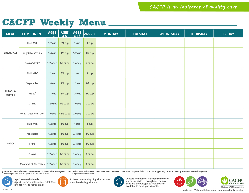 weekly menu 2026
