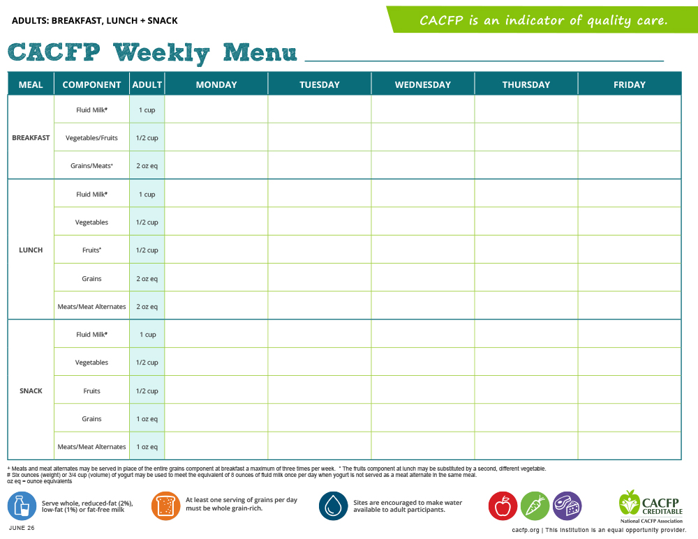 weekly menu adults 2026
