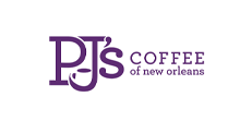 PJs coffee logo in purple and white color