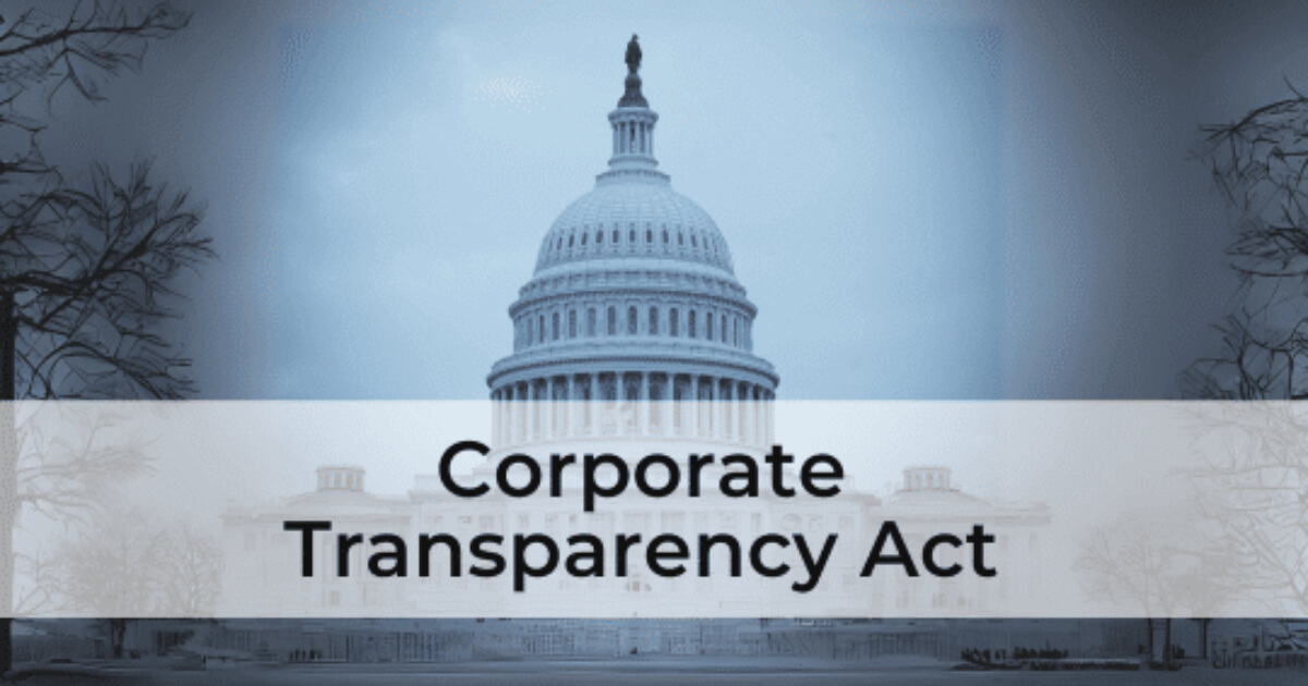 U.S. Capitol Building with "Corporate Transparency Act" text overlay.