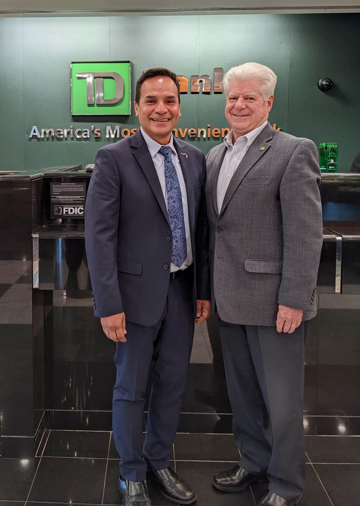 Gus Penaranda, NJPCC Executive Director and Thomas M. Hewitt Sr., the Regional Sponsorship Manager for TD Bank pose during the check presenting ceremony for their sponorship.