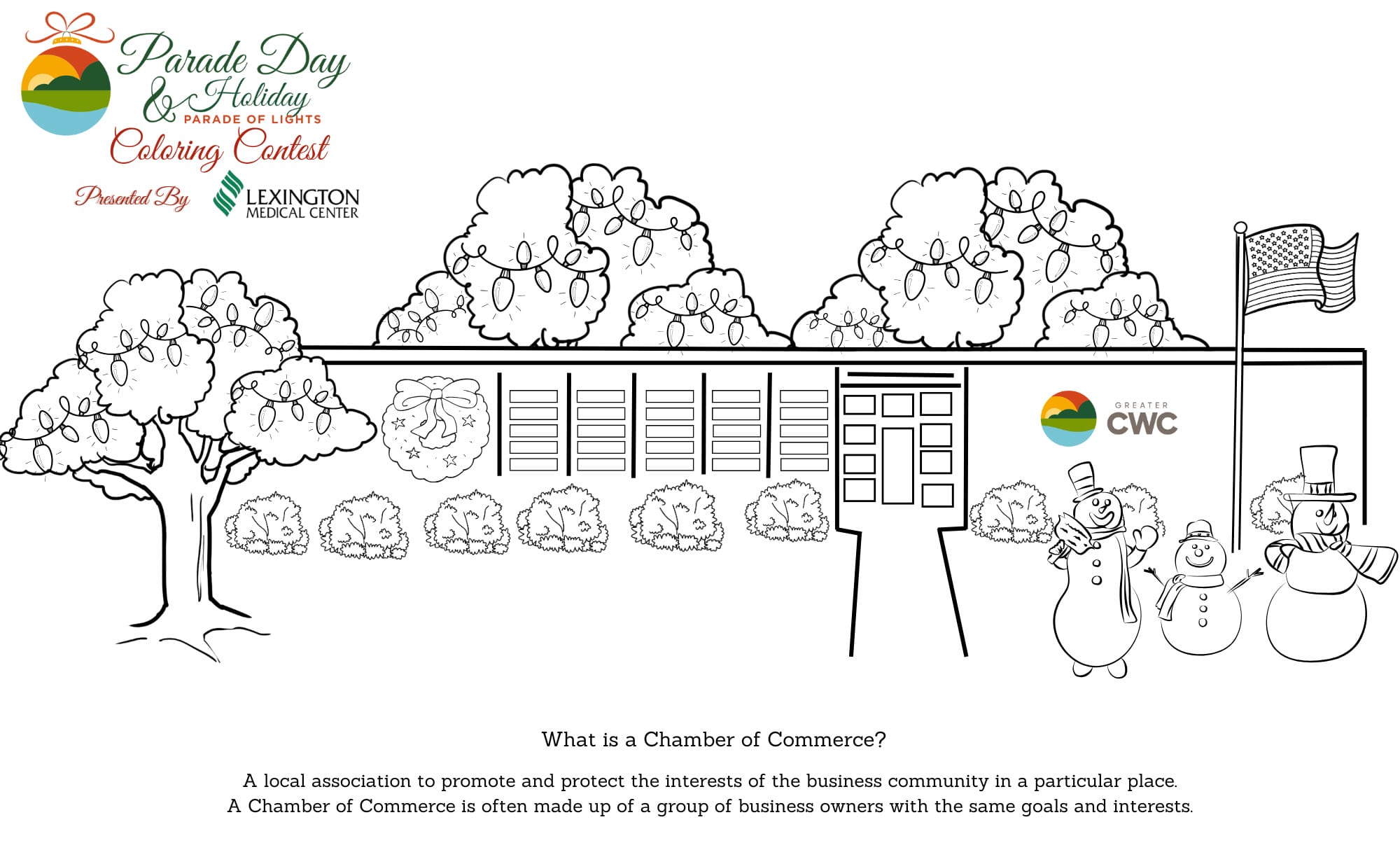 Coloring Page, Parade Day and Holiday Parade of Lights 2024