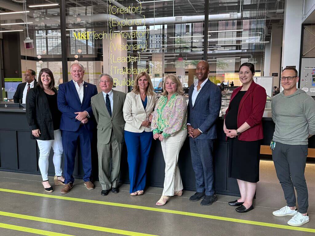 Buffalo Niagara Partnership President &amp; CEO Dottie Gallagher, fourth from the right, participated in a roundtable with BNP member TechBuffalo, Microsoft and the New York State Assembly Science &amp; Technology Committee on July 17 at SenecaOne.