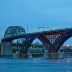The Peace Bridge connecting the United States and Canada