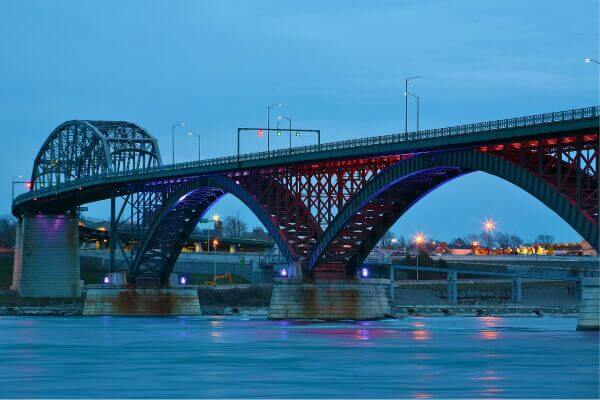 The Peace Bridge connecting the United States and Canada