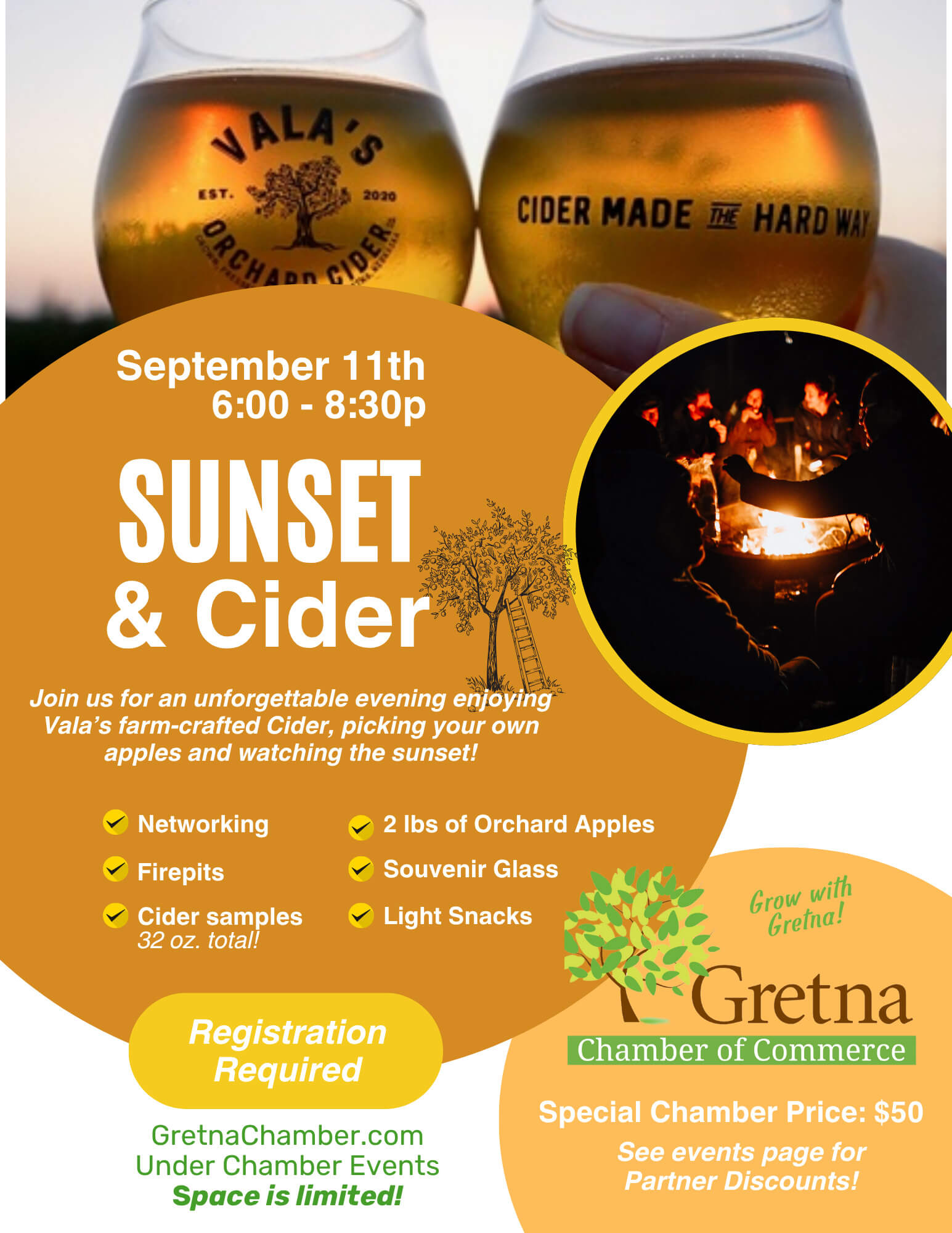 2025 Sunset &amp; Cider Night at Vala's Flyer