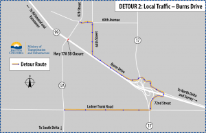 This image shows Detour Map #2 along Burns Drive for local traffic